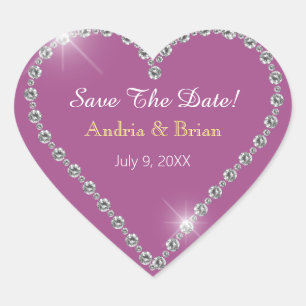 Sticker Cœur Enregistrer La Date, Coeur Diamant Blanc, Noms Lt 