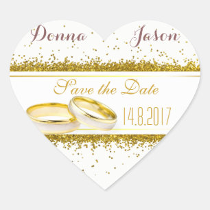 Sticker Cœur Enregistrer la date Gold Parties scintillant Bague