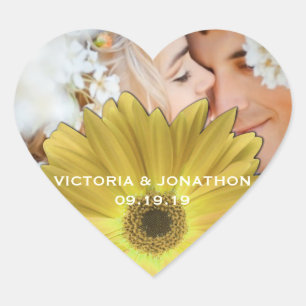 Sticker Cœur Enregistrer la date Photo Jaune Gerber Daisy Maria