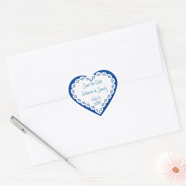 Sticker Cœur Enregistrez la Date Personnaliser Fleur  Autocolla (Enveloppe)