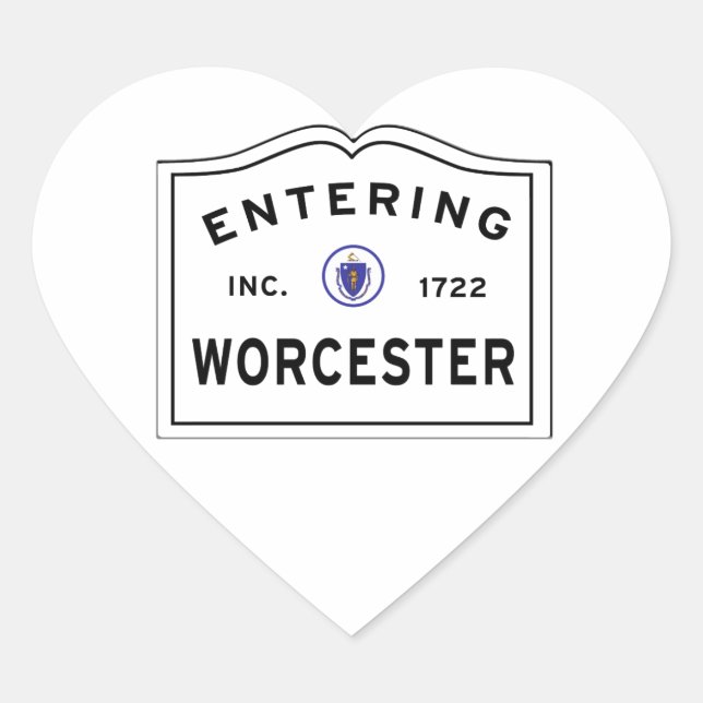 Sticker Cœur Entrée de la ville de Worcester MA (Devant)