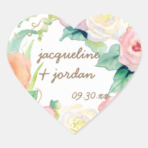 Sticker Cœur Enveloppe Sceau Simple Moderne Aquarelle Rose Flor