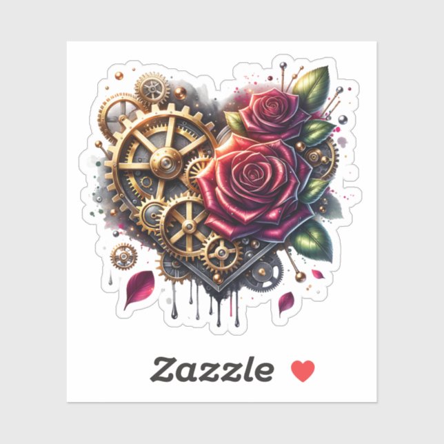 Sticker Coeur et Roses Steampunk (Feuille)