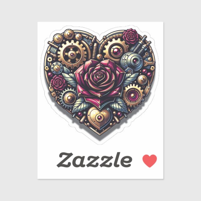 Sticker Coeur et Roses Steampunk (Feuille)
