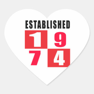 Sticker Cœur Établi 1974 conceptions d'anniversaire