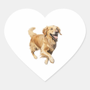 Sticker Cœur Exubérant Golden Retriever Playtime - Chien dynami