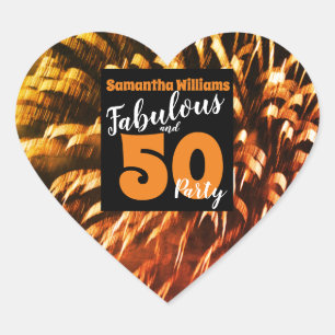 Sticker Cœur Fabuleux et 50 feux d'artifice orange Super