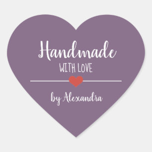 Sticker Cœur Fait à la main avec l'amour violet script