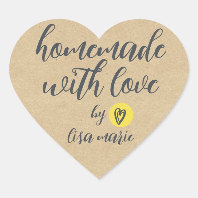 Sticker Cœur Fait maison avec amour Personnalisé Kraft Papier C (Devant)