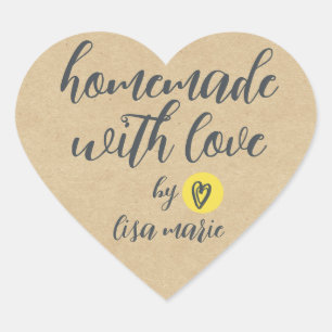 Sticker Cœur Faits Maison avec Amour Papier Kraft Personnalisé 
