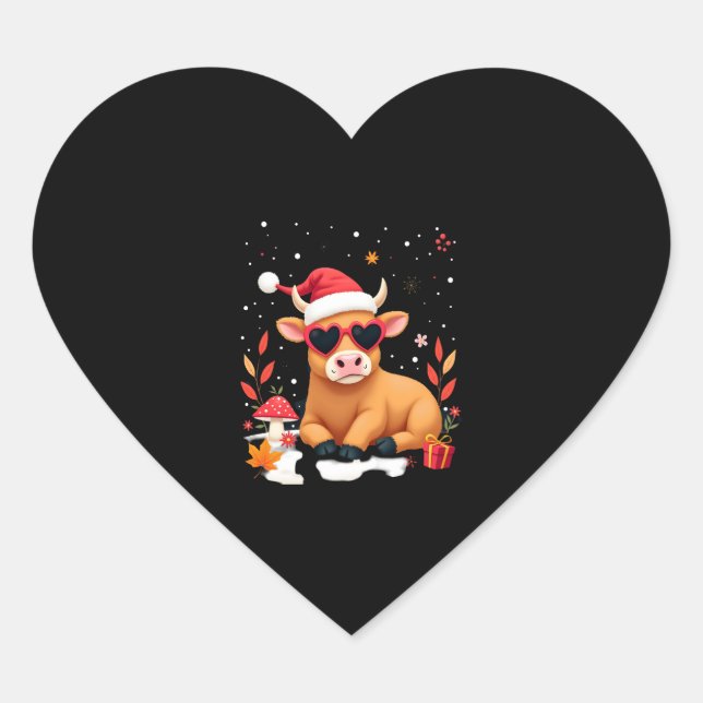 Sticker Cœur Fall Highland Cow Pumpkin Bow Christmas Girls Kids (Devant)
