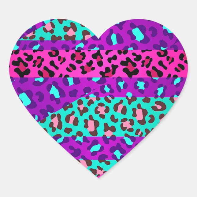 Sticker Cœur Fancy Empreinte de léopard sauvage Neon rose viole (Devant)