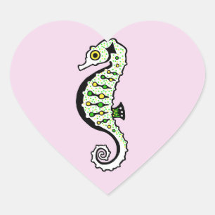 Sticker Cœur Faune - Mignonne J'aime LES CHEVAUX DE MER - Rose