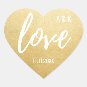 Sticker Cœur Faux Gold Foil LOVE Script Mariage noir