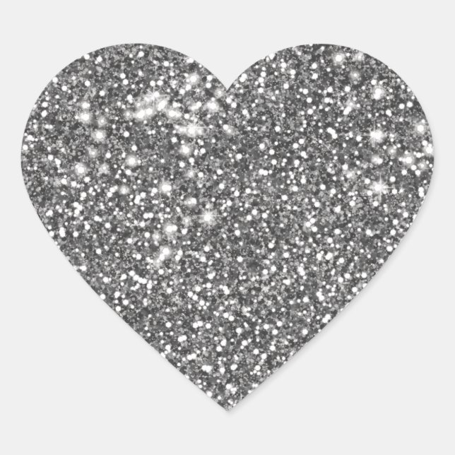 Sticker Cœur Faux Parties scintillant gris argent Texture look  (Devant)