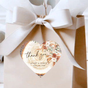 Sticker Cœur Faveur de mariage Merci Eucalyptus rustique et Ros