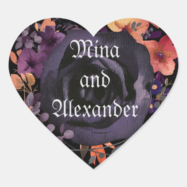 Sticker Cœur Faveur de mariage Salle Fleurale Rose Noire (Devant)