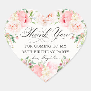 Sticker Cœur Faveur de remerciement florale rose pour fête d'an