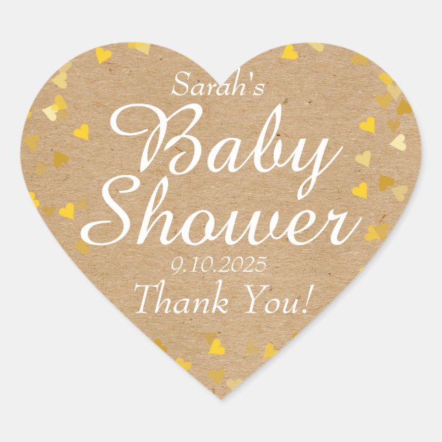 Sticker Cœur Faveur d'or de baby shower de coeurs (Devant)