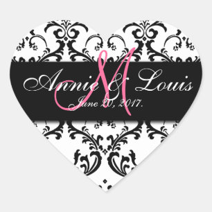 Sticker Cœur Faveur noire de mariage d'initiale de rose de