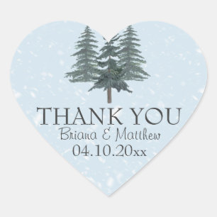 Sticker Cœur Faveurs de mariage Arbres de pin hivernaux verts r