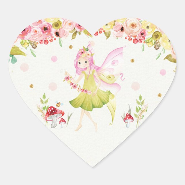 Sticker Cœur Fée Florale fête d'anniversaire Favoriser (Devant)