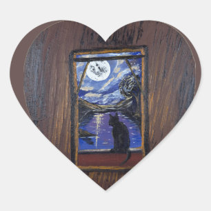 Sticker Cœur Fenêtre éclairée par la lune — œuvre d'art fait