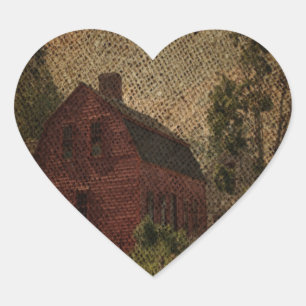 Sticker Cœur Ferme de campagne de burlap primitif grange rouge