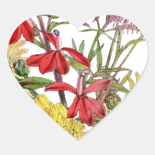 Sticker Cœur Festif rouge et jaune Fête florale du printemps