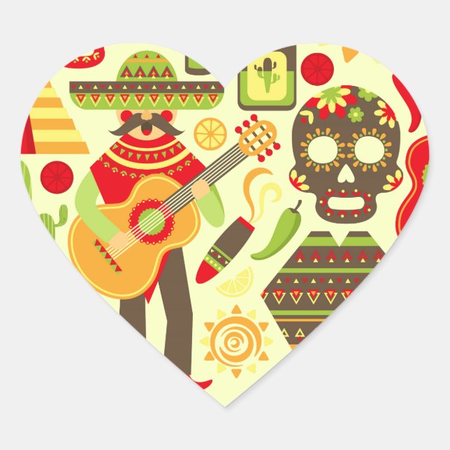 Sticker Cœur Fête mexicaine des morts Mexique (Devant)