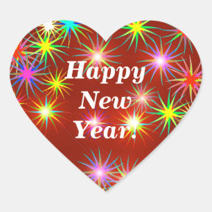 Sticker Cœur Feu d'artifice du Nouvel An Flash en rouge