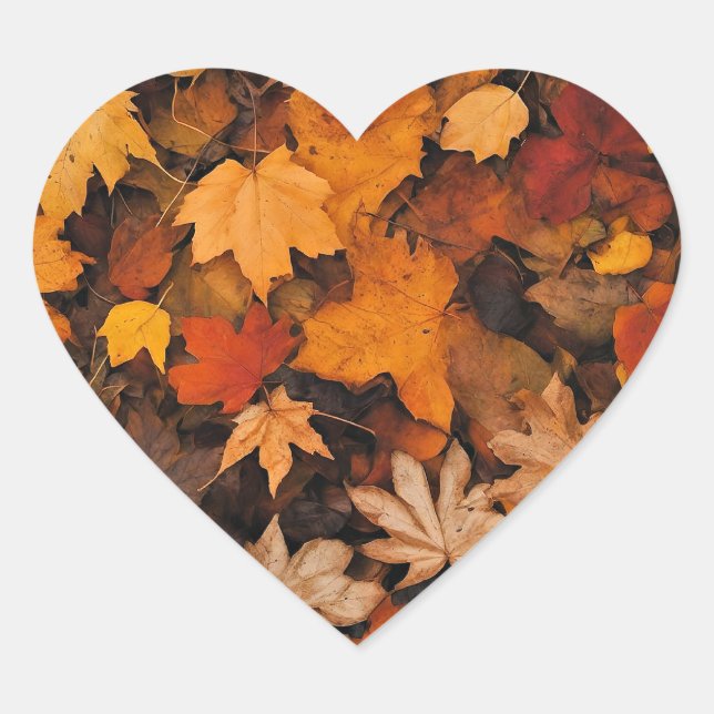 Sticker Cœur Feuilles d'automne, beauté de la nature, IA, (Devant)