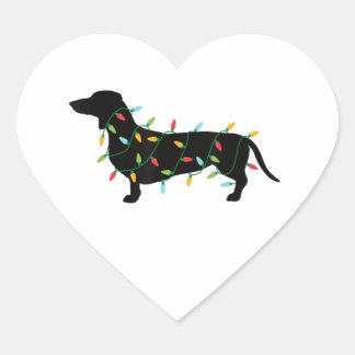 Sticker Cœur Feux de Noël Dachshund Cute Cadeaux Amoureux de le