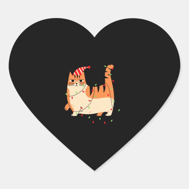 Sticker Cœur Feux de Noël de chat (Devant)