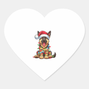 Sticker Cœur Feux de Noël du chien berger allemand Santa Hat Xm