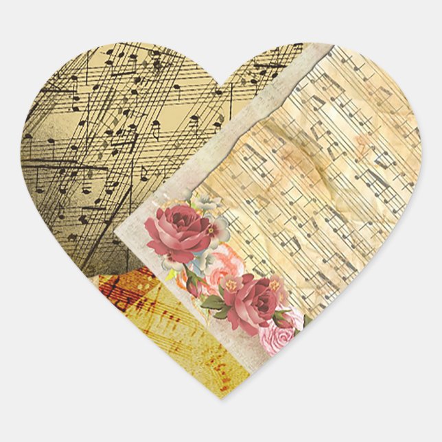 Sticker Cœur Fiche musicale Musique et Rose (Devant)