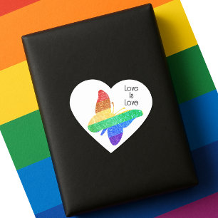 Sticker Cœur Fierté LGBTQA+ papillon arc-en-ciel L'amour est l'
