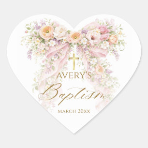 Sticker Cœur Fille à l'arc floral Bloom Baptême