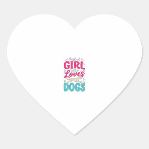 Sticker Cœur Fille aime les chiens Gravure vintage typographie