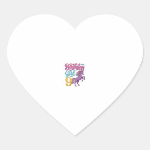 Sticker Cœur Fille d'anniversaire 9 Licorne Dessin de gravure v