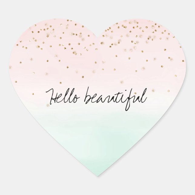 Sticker Cœur Fille Glam Blush Mint Rose Or Éperche Confetti (Devant)