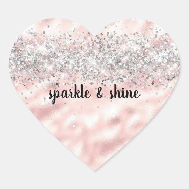 Sticker Cœur Fille rose argent brillant Parties scintillant éti (Devant)