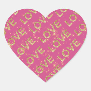 Sticker Cœur Fille rose or étincelante amour