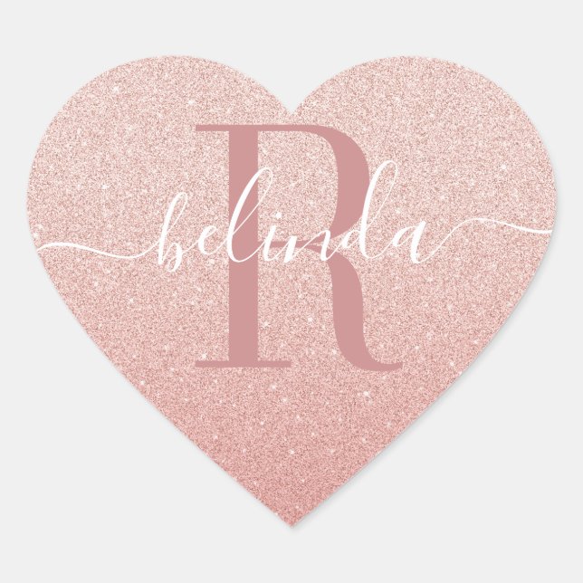 Sticker Cœur Fille Rose Parties scintillant or Blush Pink Monog (Devant)