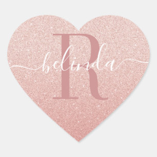 Sticker Cœur Fille Rose Parties scintillant or Blush Pink Monog