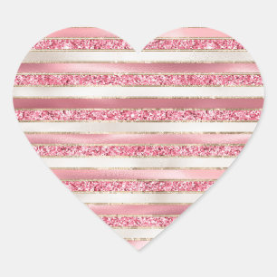 Sticker Cœur Fille rose perle Parties scintillant rayures