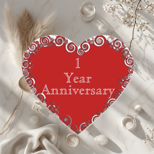 Sticker Cœur First Year Anniversary Milestone Romantic Modern  (First Year Anniversary Milestone Romantic Modern Heart Sticker)