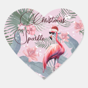 Sticker Cœur Flamant rose de Noël Tropical Personnel