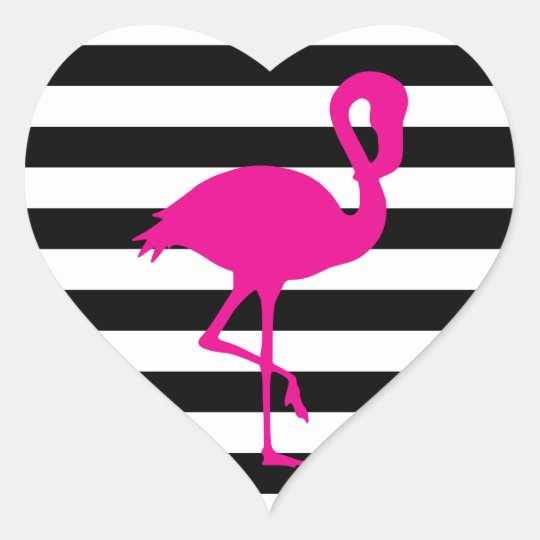 Sticker Cœur Flamant Rose Rose Raye Noir Et Blanc Zazzle Ca