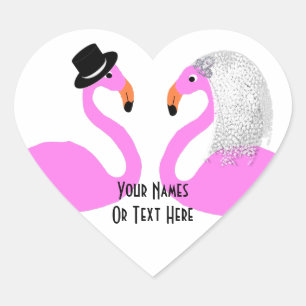Sticker Cœur Flamants roses roses mignons Mariage de mariée et 